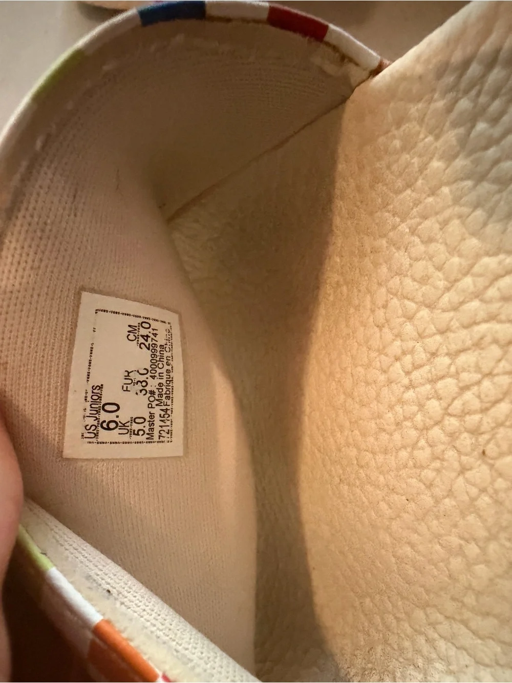 Vans Kids White Slides with Rainbow Check Strap